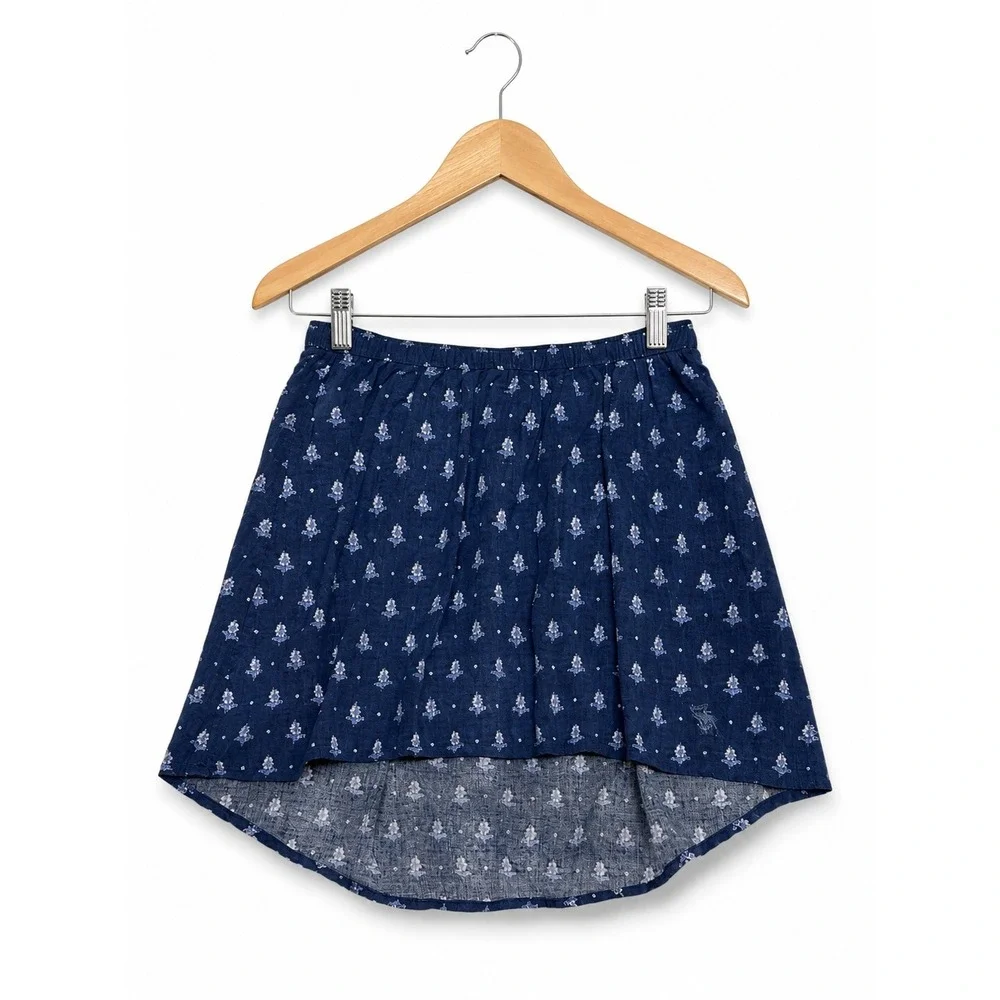 Abercrombie Kids Girls Navy Blue Floral High Low Skirt Elastic Waist S Small
